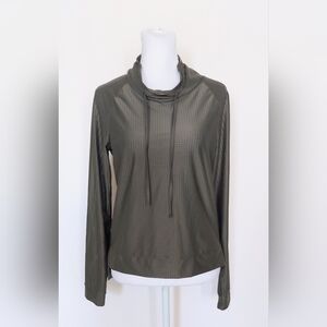 MPG Closed Mesh Long Sleeve Cowl Neck Pullover Shirt Top Size XS Army Green